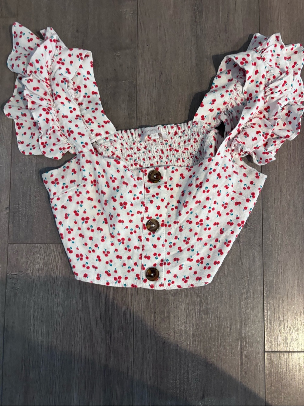 Olivaceous White Crop Top with Red Cherry Print